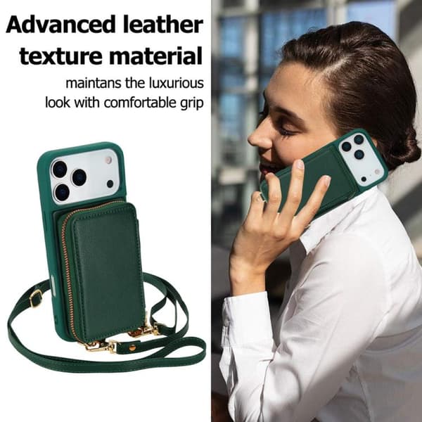 iPhone 18 Pro Max / iPhone 17 Pro Max Skal med Crossbody Dragkedja och RFID Kortficka Grön