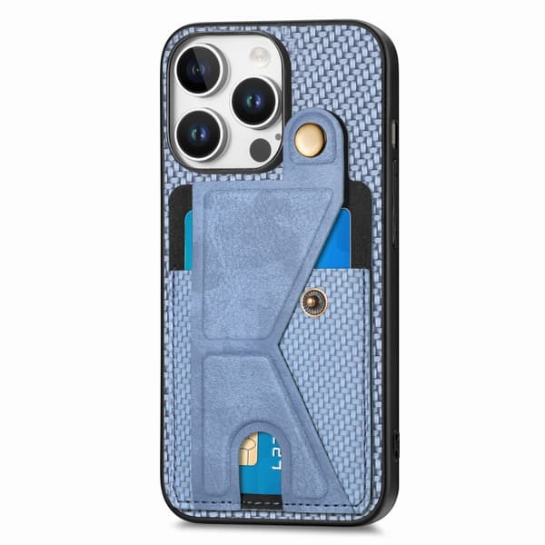 iPhone 16 Pro K-formad Kolfiber Plånbok Flip Card Skal Blå