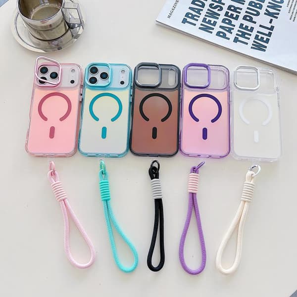 iPhone 18 Pro Max / iPhone 17 Pro Max Skal med Gradientfärg och MagSafe, inklusive Hållare / Handledsrem Rosa