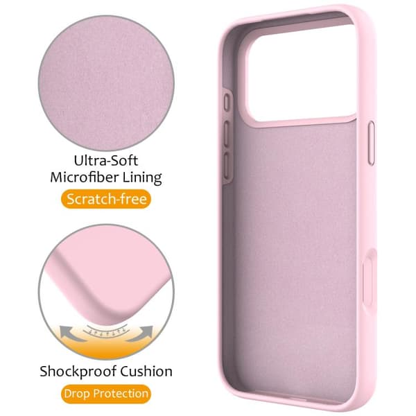 iPhone 17 Pro Max Skal - Flytande Silikon med MagSafe Magnetisk Ringhållare Grå Rosa