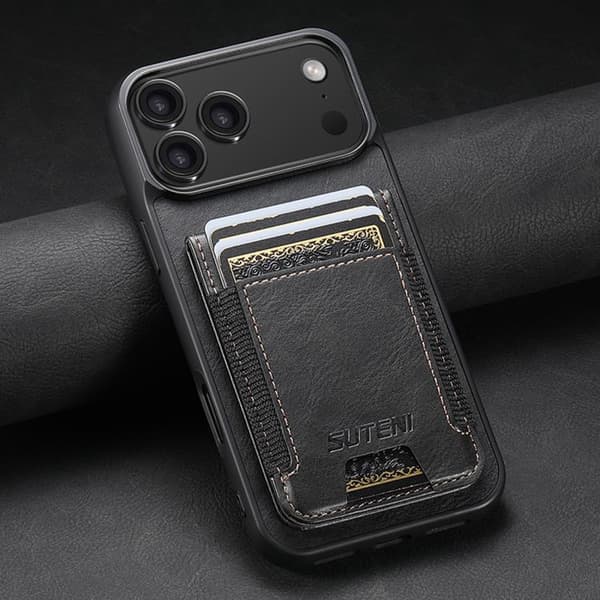 iPhone 17 Skal - oljevaxläder med ställfunktion Svart