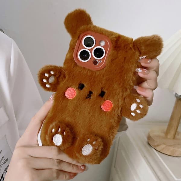 iPhone 16 Pro 3D Leende Liten Björn Plush Skal Vit
