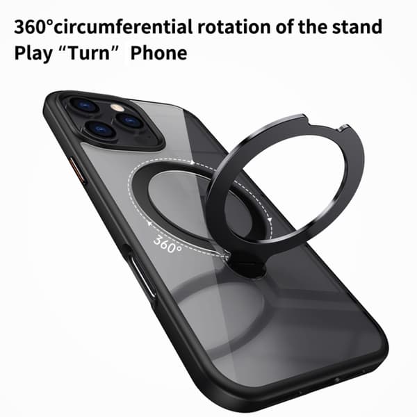 iPhone 16 Pro Transparent MagSafe Magnetisk Rotationsring Skal Grå