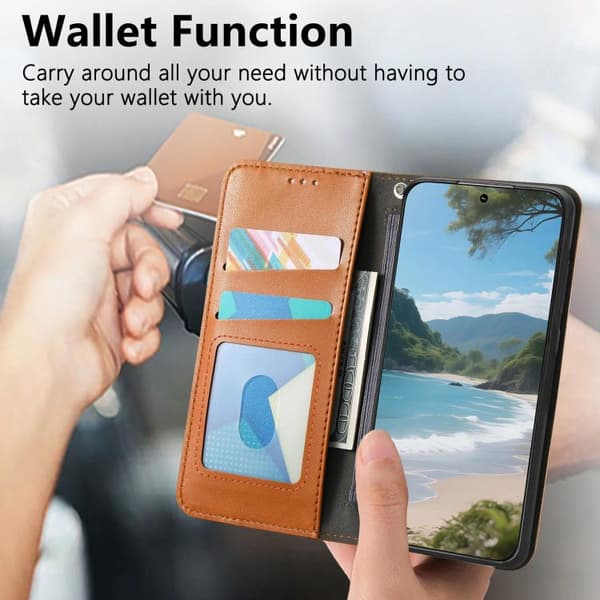 iPhone 18 Pro / iPhone 17 Pro Skal Läderfodral med Elastisk Handledsrem och Magnetisk Sugfunktion Brun