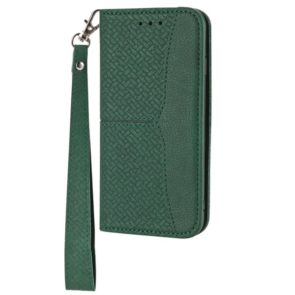 iPhone 16 Pro Woven Texture Stitching Magnetisk Läder Skal Fodral Grön
