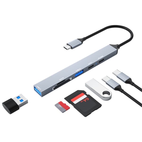 ADS-807 PD100 6-i-1 Type-C Dockningsstation med 100W PD, USB3.0, USB2.0 och SD/TF - Space Grey