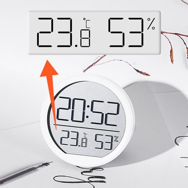 Smal magnetisk termometer och hygrometer klocka hem väggmonterad elektronisk klocka (vit)