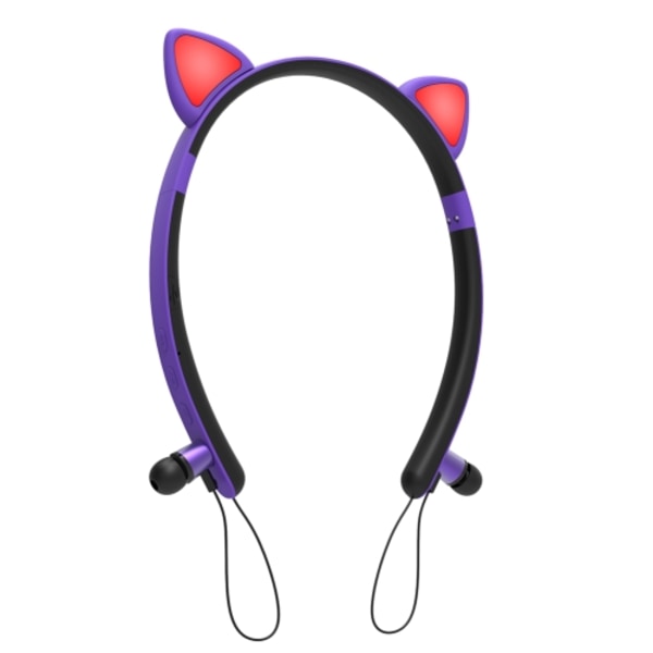 ZW29 Cat Ear Stereo Sound HIFI Fashion Outdoor Portable Sports Wireless  Bluetooth Headset med Mic & LED Light Glowing Lila