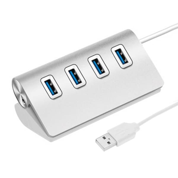 Hög Hastighet 5Gbps 4-Portars USB 3.0 Hub - Bärbar Aluminium USB Splitter, Stöd för 2TB (Silver)