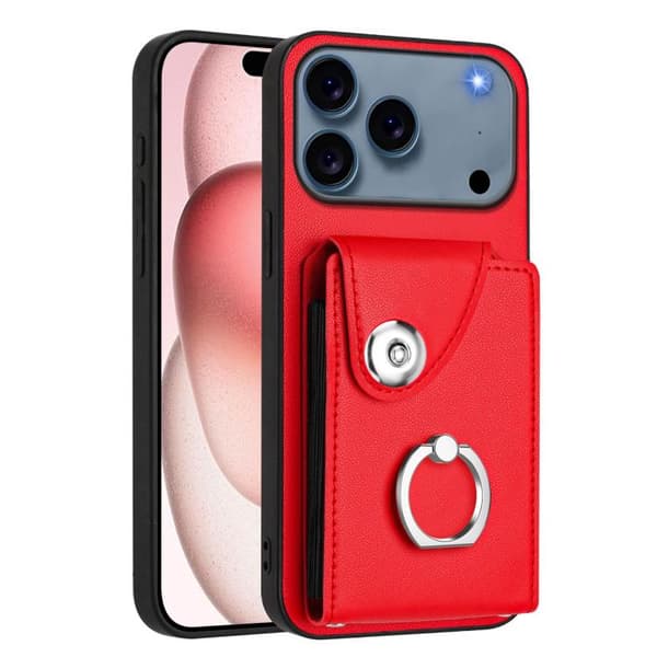 iPhone 18 Pro Max / iPhone 17 Pro Max Skal med Organiseringskort, Ringhållare och Lanyard Röd