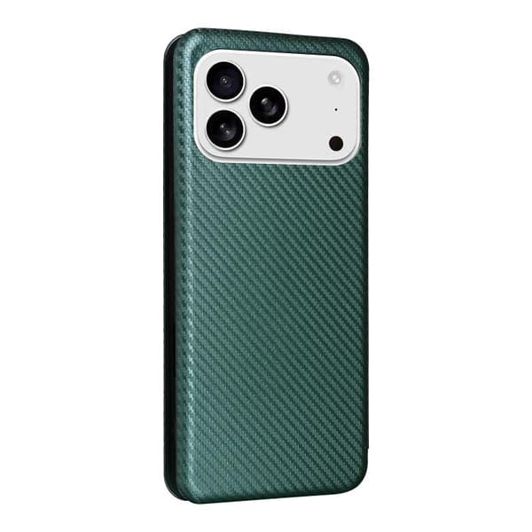 iPhone 18 Pro / iPhone 17 Pro Skal läderfodral med kolfibertextur Grön