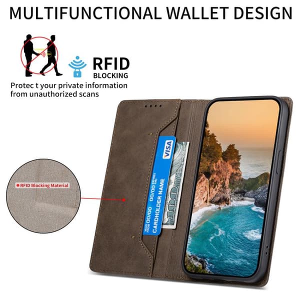 iPhone 18 Pro Max / iPhone 17 Pro Max Skal läderfodral - solid färg med magnetisk RFID Brun