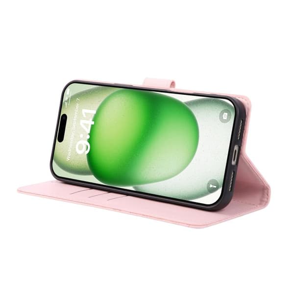 iPhone 18 Pro / iPhone 17 Pro Skal läderfodral med rosblommor och 3 kortfack Rosa