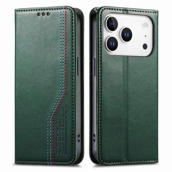 iPhone 18 Pro Max / iPhone 17 Pro Max Skal Läderfodral med Elastisk Handledsrem och Magnetisk Sugkraft Grön