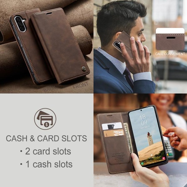 Samsung Galaxy A56 Skal CaseMe 013 Multifunktionell Horisontell Flip Läder Kaffe