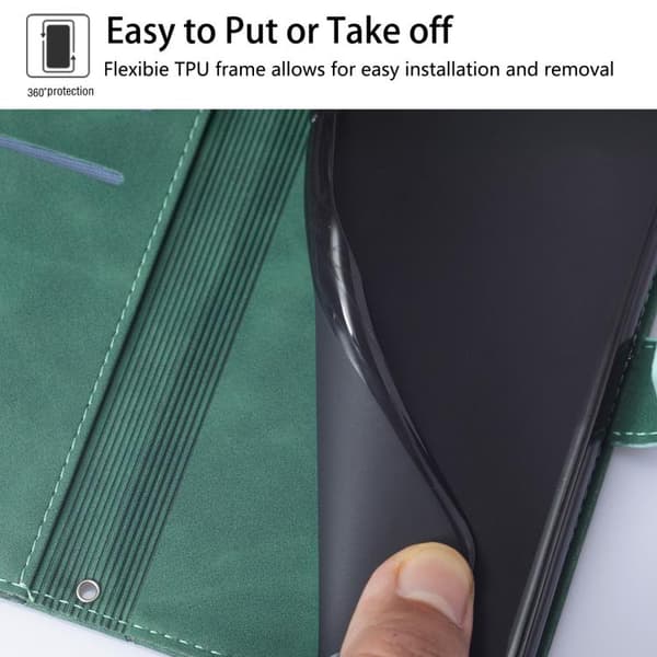 iPhone 17 Air Skal läderfodral 3D Präglad Flip Mörkgrön