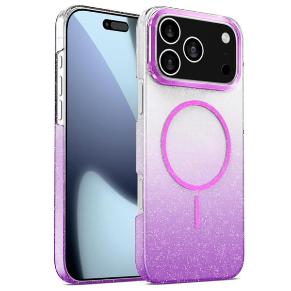 iPhone 17 Pro Skal - Guld Diamant Glittrande Gradient MagSafe Stötsäker Purpur