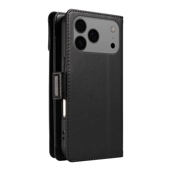iPhone 18 Pro Max / iPhone 17 Pro Max Skal Läderfodral med Rem för Flera Kort Svart