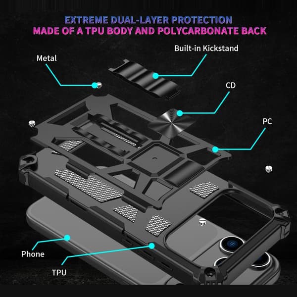 iPhone 17 Pro Max Skal - Armor Shockproof TPU + PC med Magnetisk Hållare Guld