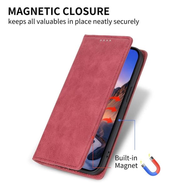 iPhone 18 Pro / iPhone 17 Pro Skal läderfodral - solid färg med magnetisk RFID Röd