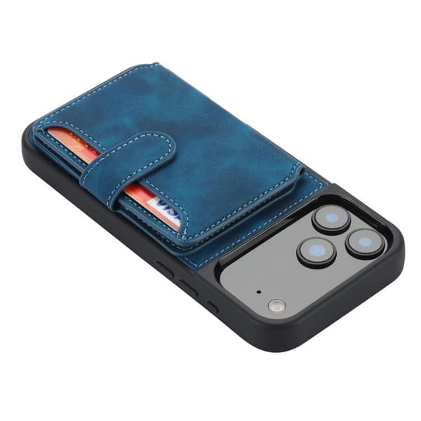 iPhone 17 Pro Skal med RFID-skydd och PU-kortficka Påfågelblå