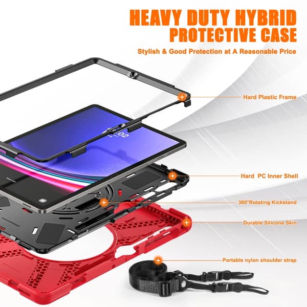 Samsung Galaxy Tab S9+/S8+ Rotationshandtag TPU + PC Tabletfodral Röd