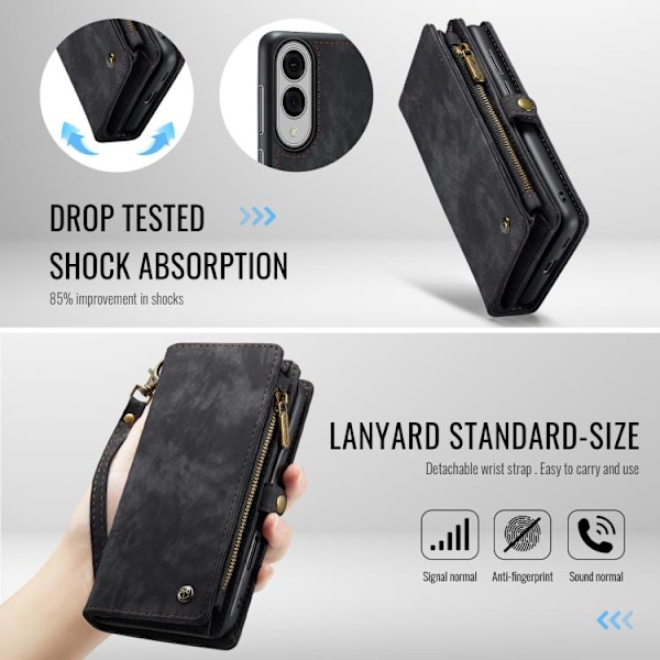 Samsung Galaxy S25 Edge 5G Skal CaseMe 008 Avtagbar Multifunktionell Läder Svart