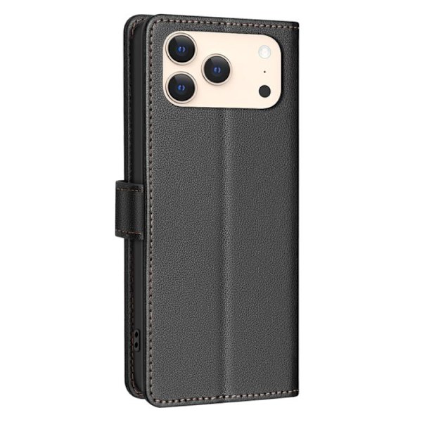 iPhone 17 Pro Max Skal läderfodral med Litchi-textur och RFID-antitheft Svart