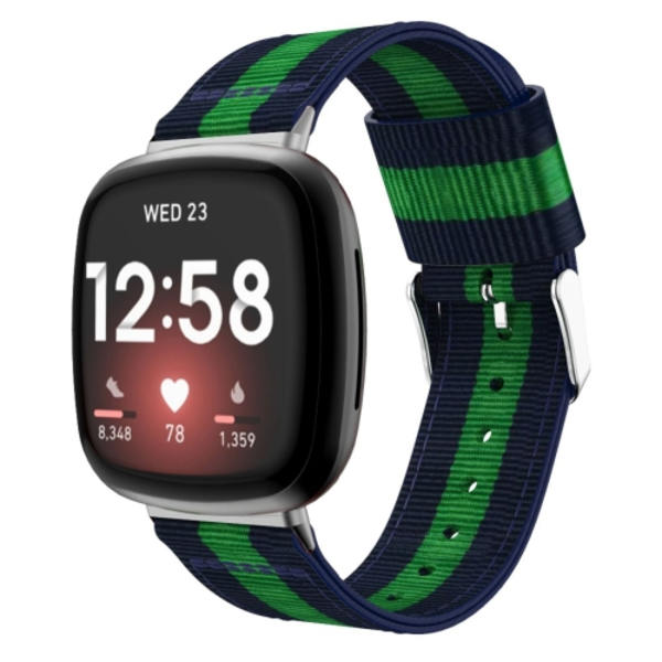 För Fitbit Versa 4 / Sense 2 Universal Stripe Nylon Watch Band Blue Green Blue
