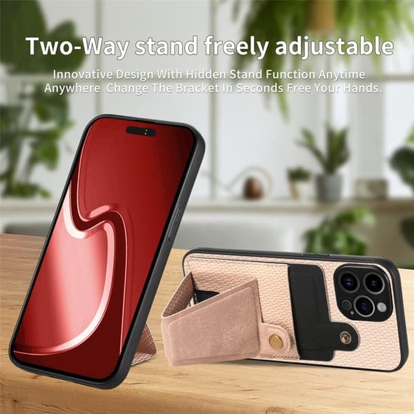 iPhone 16 Pro Max K-formad Kolfiber Plånbok Flip Card Skal Kaki