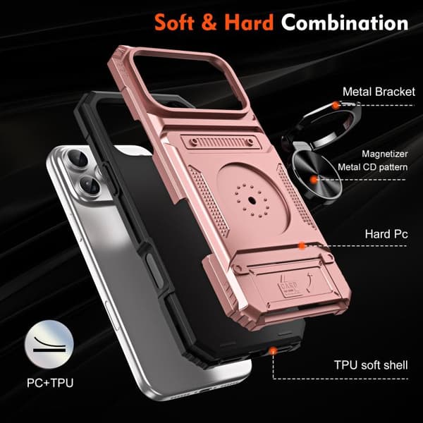 iPhone 18 Pro Max / iPhone 17 Pro Max Skal TPU+PC Stötsäker med Metallringhållare Roséguld