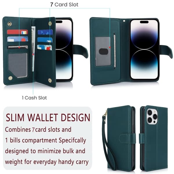 iPhone 16 Pro Max Skal - Multi-Kort Plånbok RFID Läder Grön
