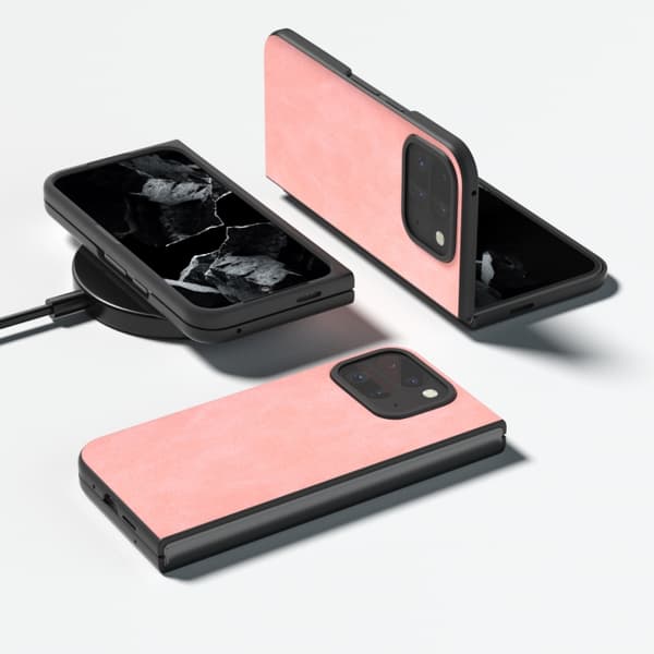 för Pixel 9 Pro Fold - Full Coverage Skal i Svart PU Läder Rosa