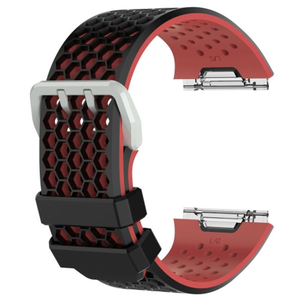 För Fitbit Ionic Two-tone Silicone Watch Band med spänne Black - Red L