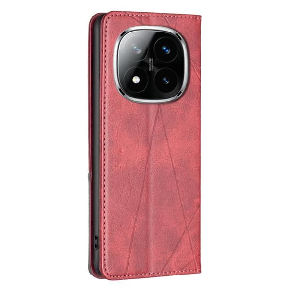 Redmi Note 14 Pro 4G - Magnetiskt Läderfodral med Rhombus Textur Röd