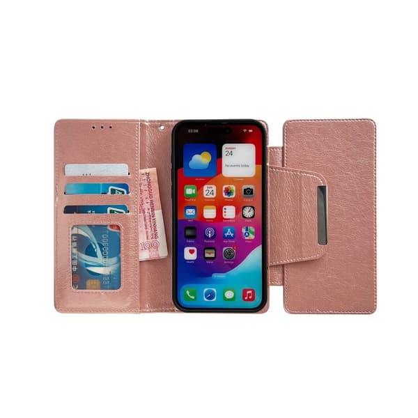 iPhone 18 Pro Max / iPhone 17 Pro Max Skal Läderfodral med Multifunktionell 7-Korts Fack Roséguld