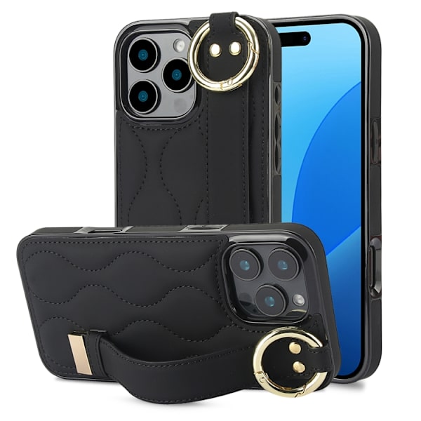 iPhone 16 Pro Max Skal med Handledsrem - Non-slip Full Coverage PU Skydd Svart