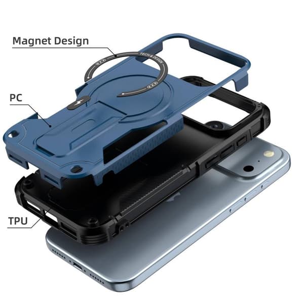 iPhone 18 Pro / iPhone 17 Pro Skal med Armor MagSafe Hållare - PC Hybrid TPU Mörkblå