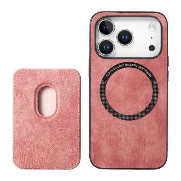 iPhone 18 Pro Max / iPhone 17 Pro Max Retro Läder Kortväska Magnetisk Skal Rosa