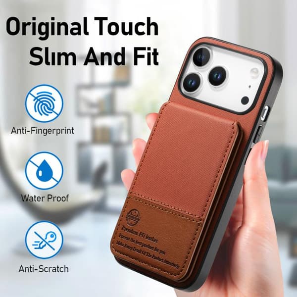 iPhone 18 Pro Max / iPhone 17 Pro Max Skal - Twilltyg Läder Vertikal Flip RFID Kortväska Brun