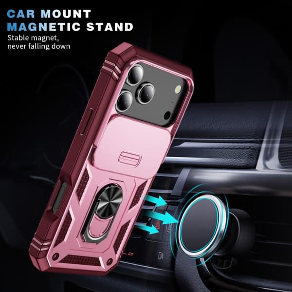 iPhone 18 Pro Max / iPhone 17 Pro Max Skal med Sliding Camshield TPU + PC och Hållare Rosa + Rosröd