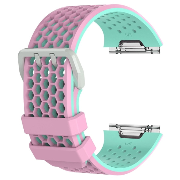 För Fitbit Ionic Two-tone Silicone Watch Band med spänne Pink - Green S