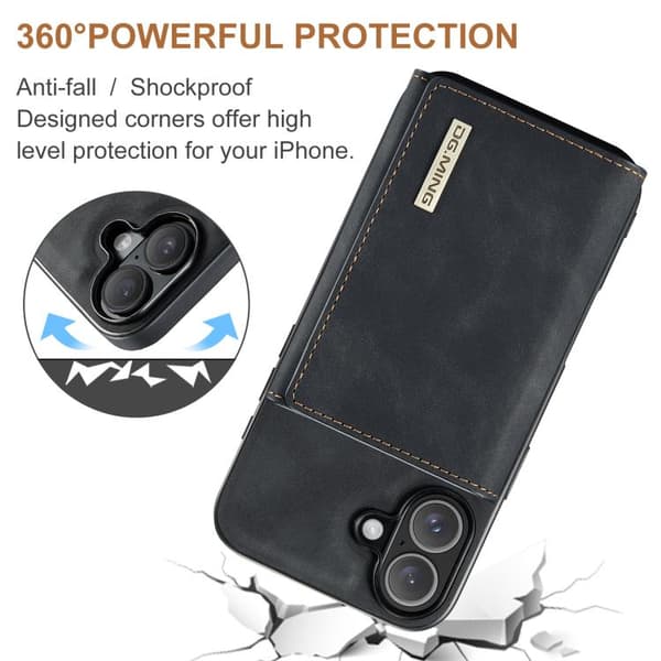 iPhone 17 Skal läderfodral DG.MING M1 Series 3-Fold Multi Card Wallet Svart