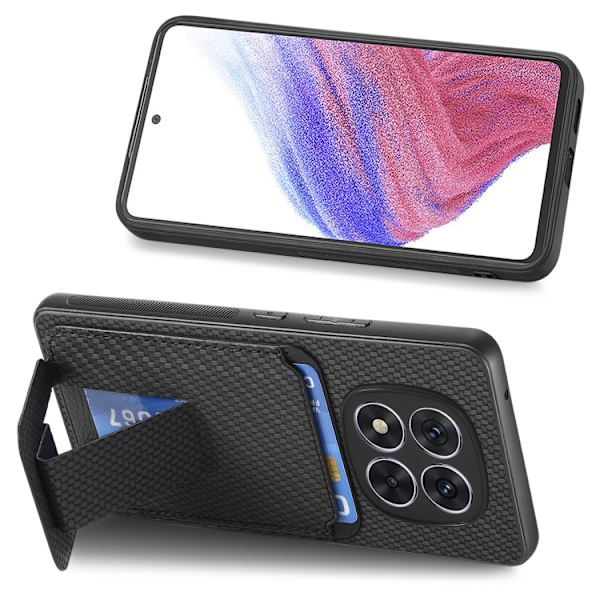 Redmi Note 14 Pro 5G - Kolfiber Kortfodral med Fällbart Ställ Svart