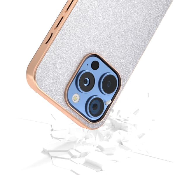 iPhone 16 Pro Max Skal med Elektropläterad Ram och Glittrande Stötabsorberande Design Silver