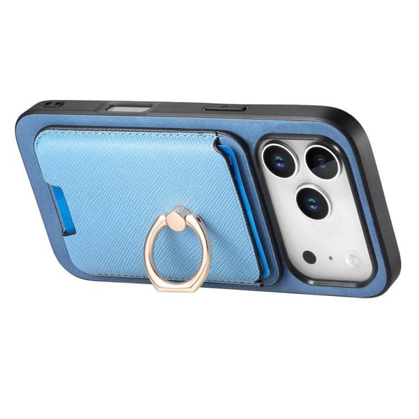 iPhone 18 Pro Max / iPhone 17 Pro Max Retro Cross Läder Kortväska MagSafe Skal Blå