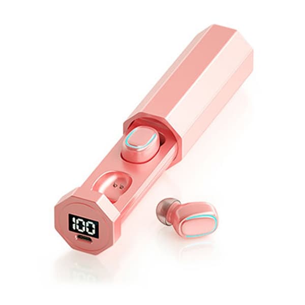 C1 Bluetooth 5.0 TWS Touch Polygonal Digital Display True Wireless Bluetooth-hörlurar med laddningsbox Rosa