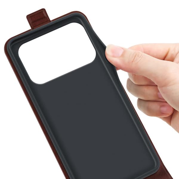 iPhone 17 Pro Skal Läderfodral med Textur och Vertikal Flip Brun