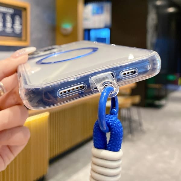 iPhone 16 Pro Skal med Airbag 3 1 CD-textur och Rem Rosa
