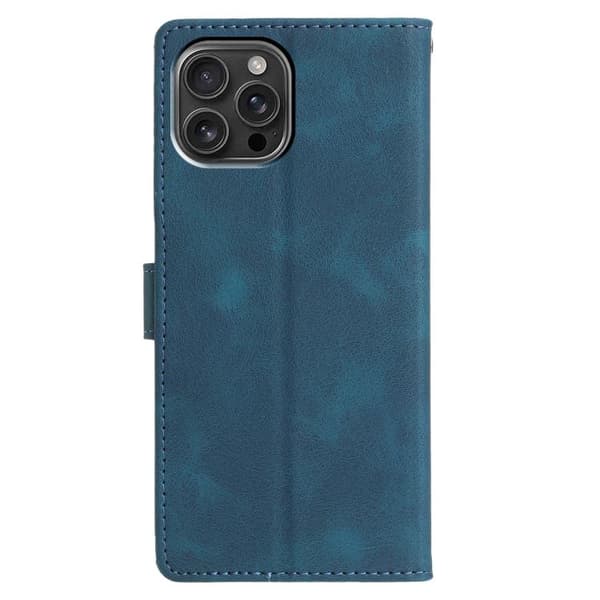 iPhone 16 Pro Max Trianglar Prägling Läder Skal Elegant Fodral Blå